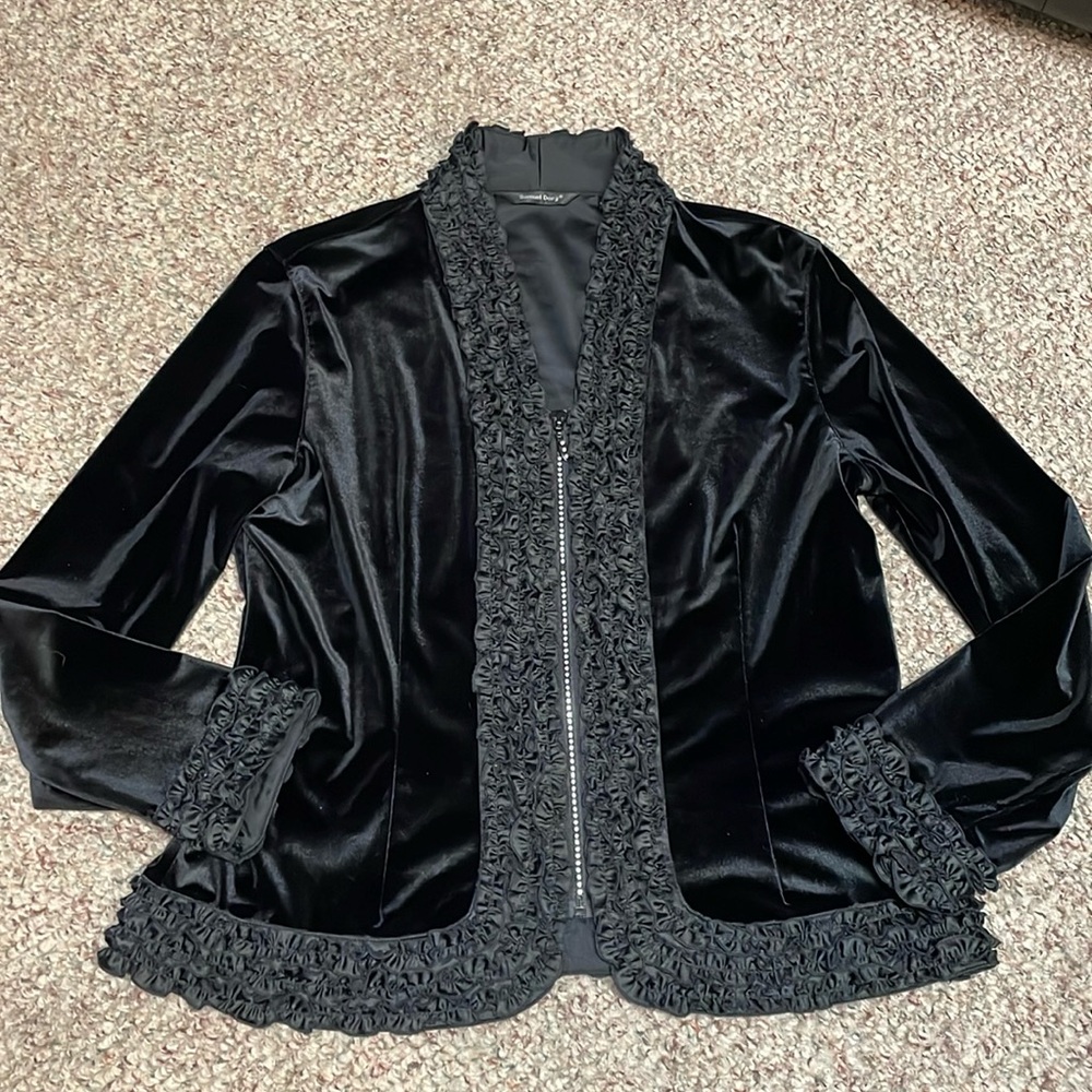 Samuel Dong Black Velvet Ruffle Blouse